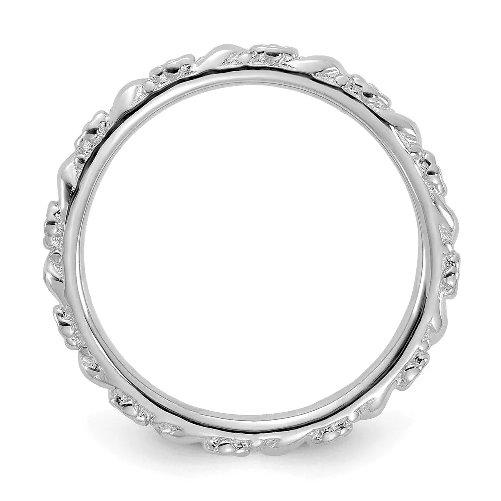 Sterling Silver Stackable Expressions Rhodium-plated Polished Flower Ring | QSK2058