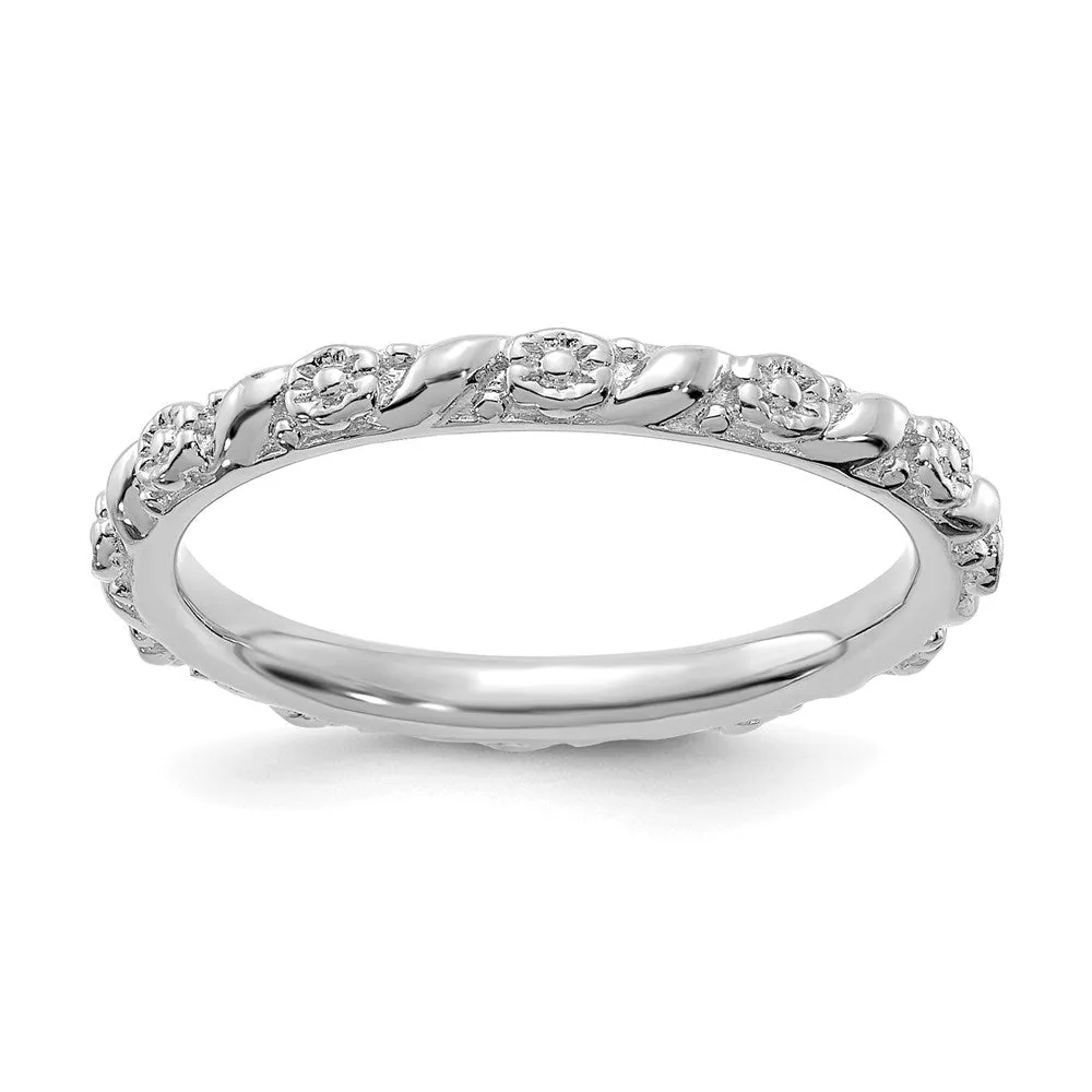 Sterling Silver Stackable Expressions Rhodium-plated Polished Flower Ring | QSK2058