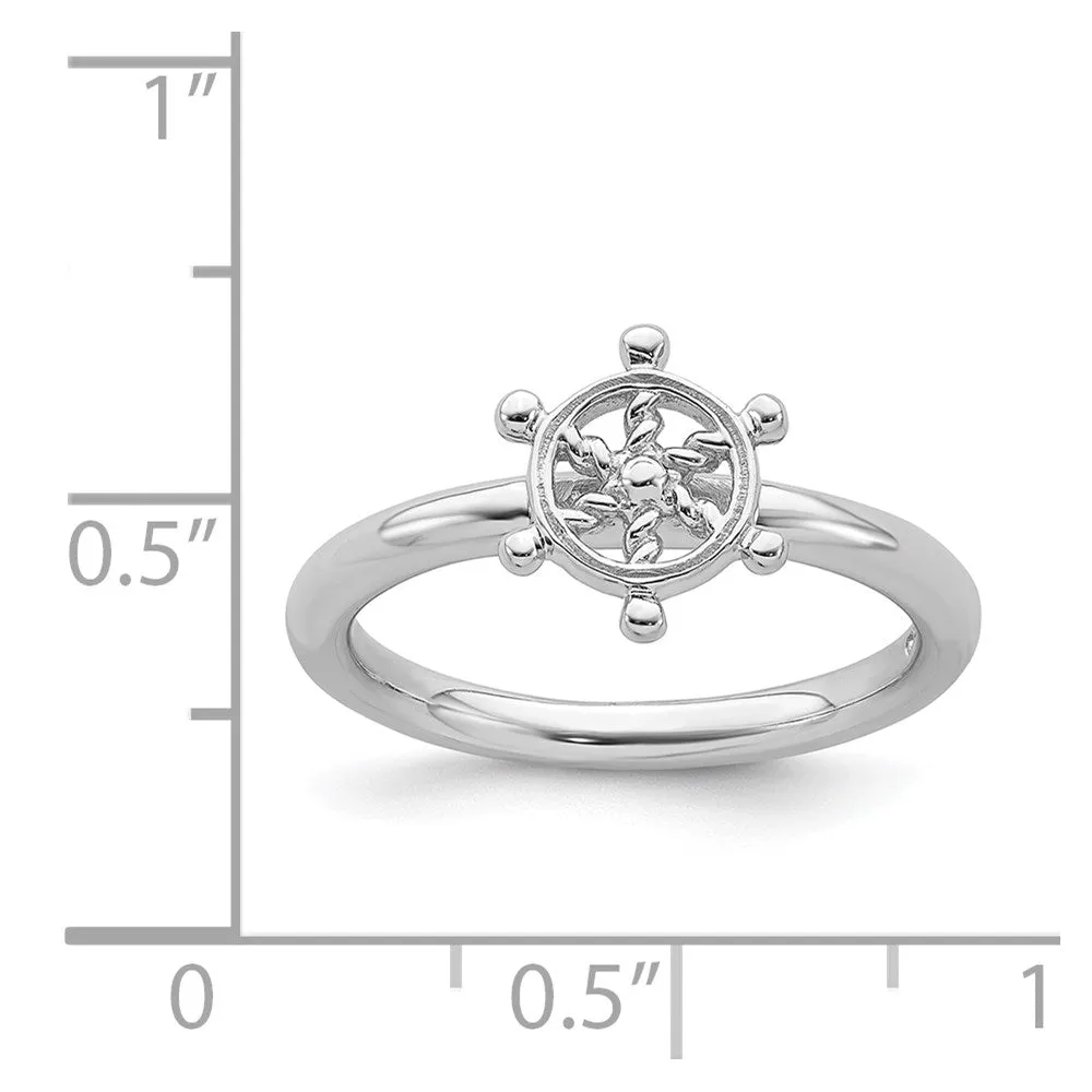 Sterling Silver Stackable Expressions Rhodium Ship's Wheel Ring | QSK1944