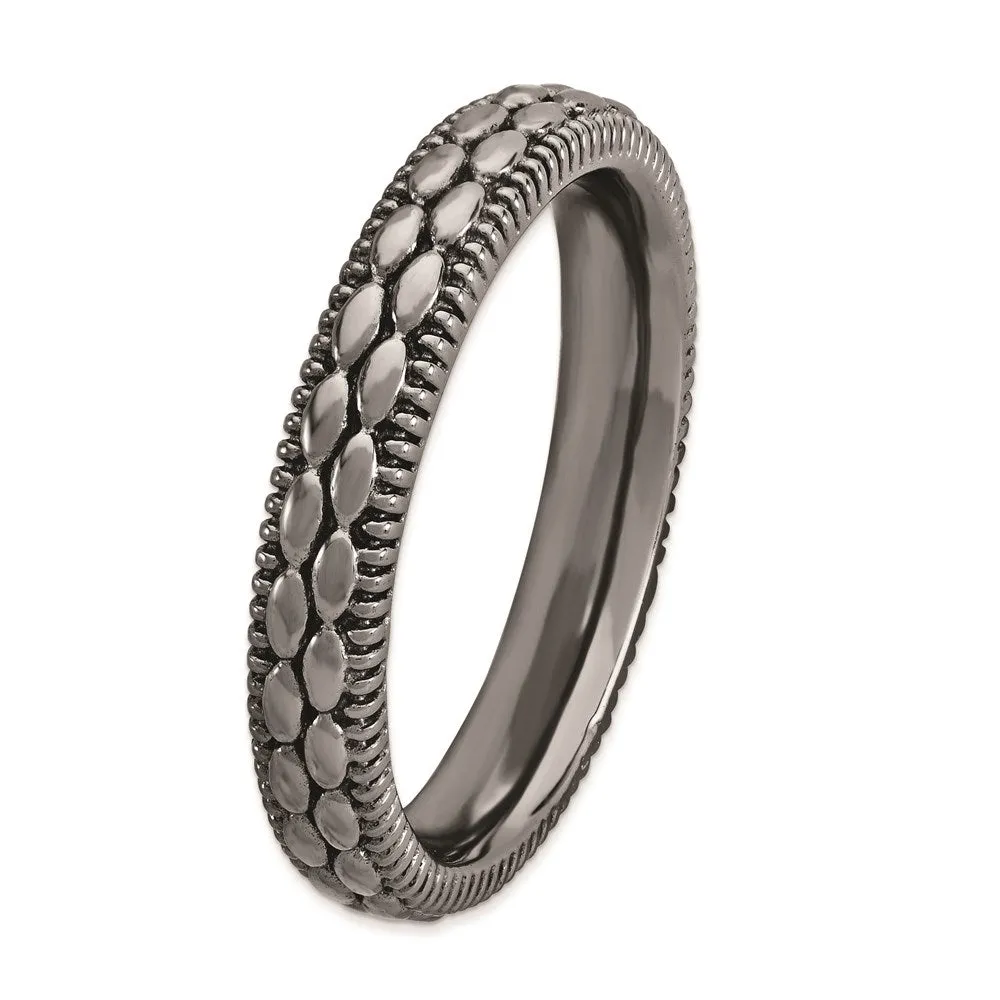 Sterling Silver Stackable Expressions Ruthenium-plated Patterned Ring | QSK1565