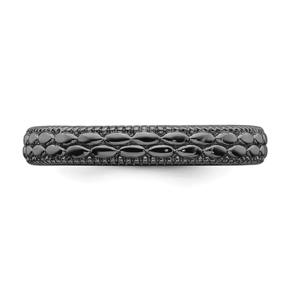 Sterling Silver Stackable Expressions Ruthenium-plated Patterned Ring | QSK1565