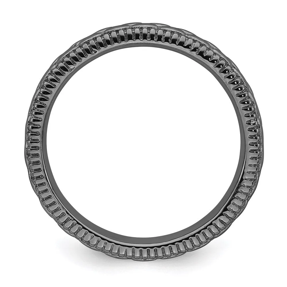 Sterling Silver Stackable Expressions Ruthenium-plated Patterned Ring | QSK1565