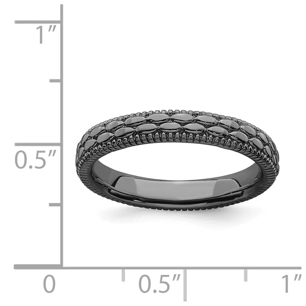 Sterling Silver Stackable Expressions Ruthenium-plated Patterned Ring | QSK1565
