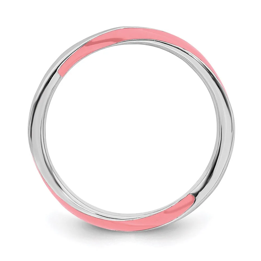 Sterling Silver Stackable Expressions Twisted Pink Enameled Ring | QSK568