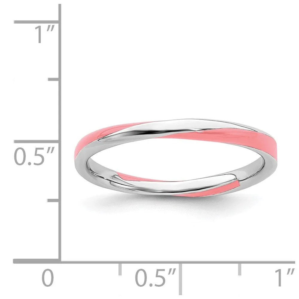 Sterling Silver Stackable Expressions Twisted Pink Enameled Ring | QSK568