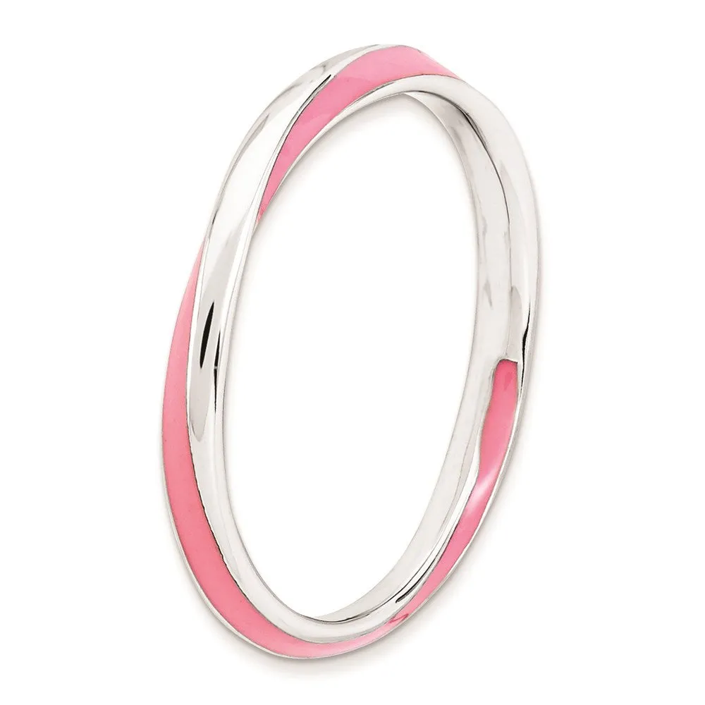Sterling Silver Stackable Expressions Twisted Pink Enameled Ring | QSK568