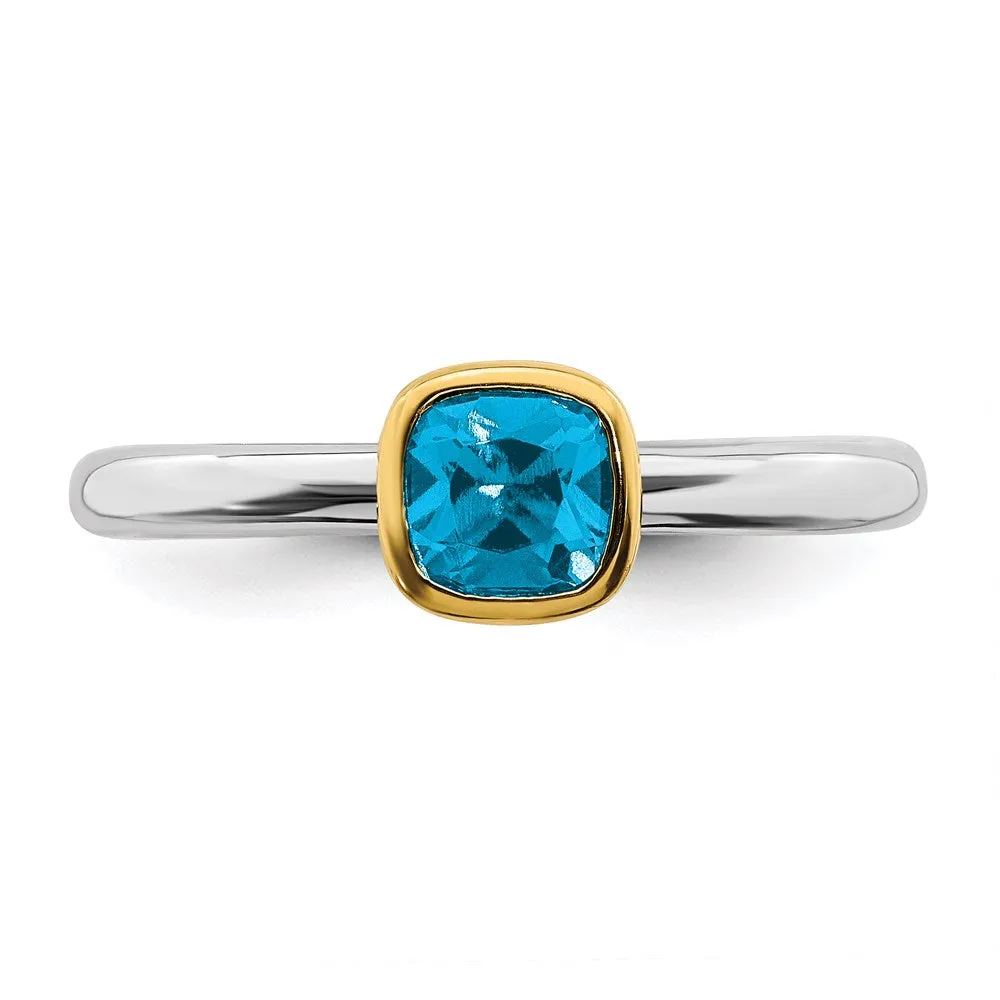 Sterling Silver Stackable Expressions w/Gold-plated Blue Topaz Ring | QSK1898
