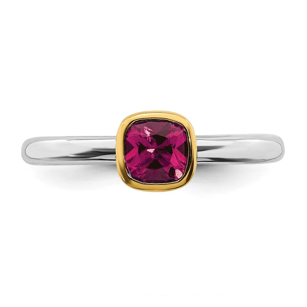 Sterling Silver Stackable Expressions w/Gold-plated Cr. Ruby Ring | QSK1893