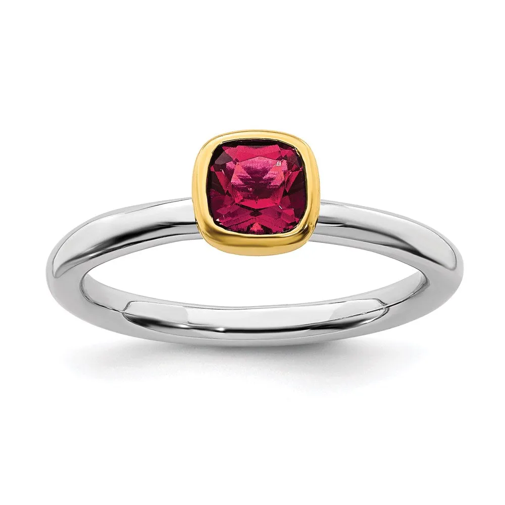 Sterling Silver Stackable Expressions w/Gold-plated Cr. Ruby Ring | QSK1893