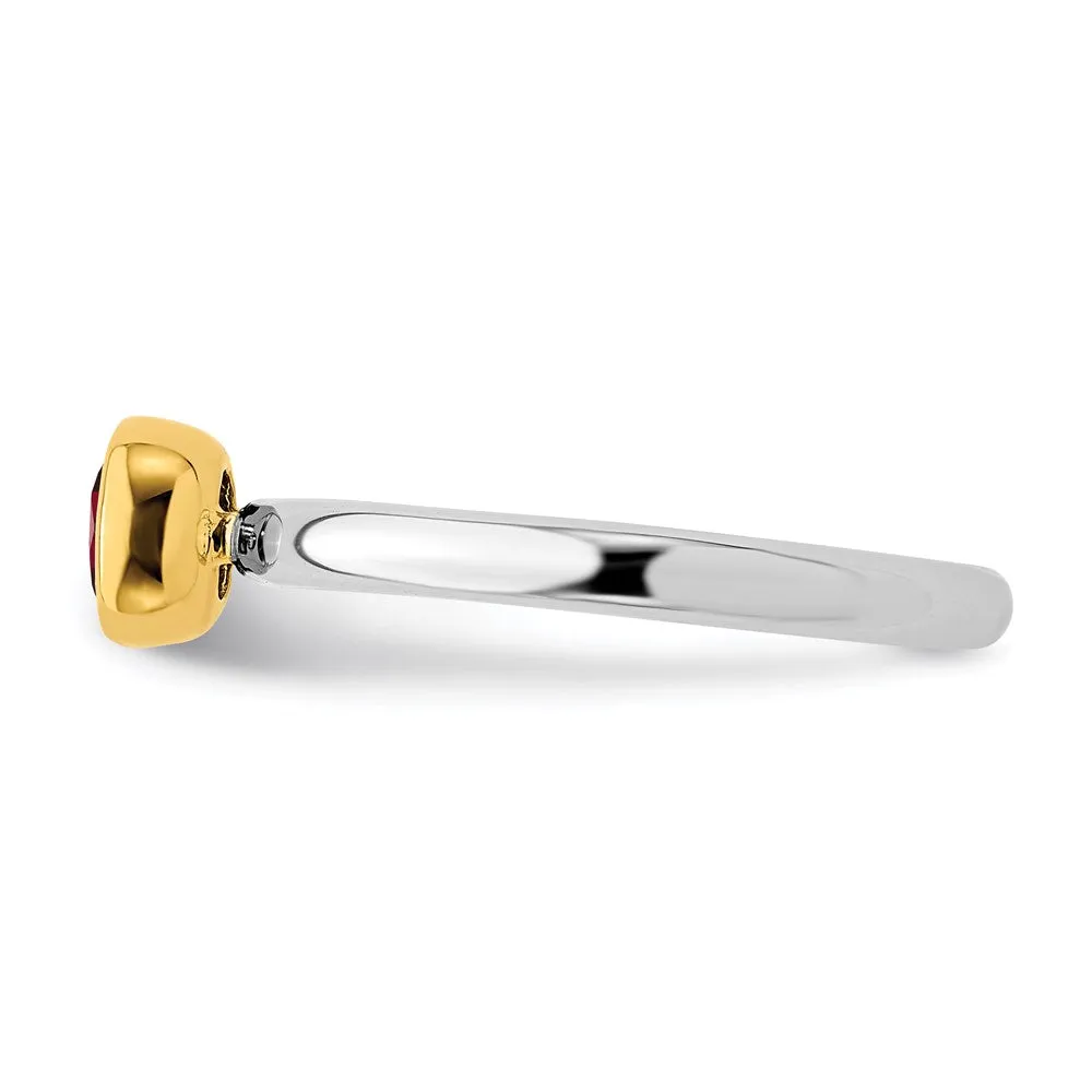 Sterling Silver Stackable Expressions w/Gold-plated Rhod. Garnet Ring | QSK1880