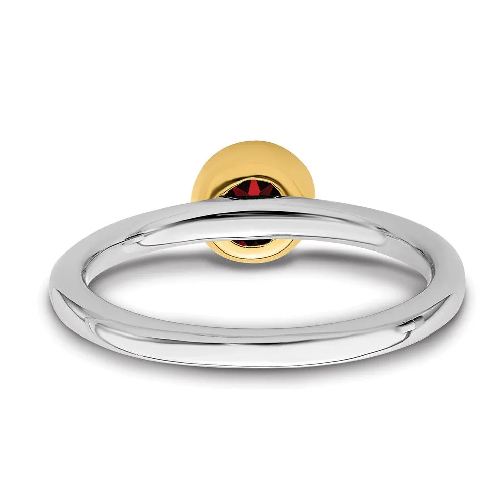 Sterling Silver Stackable Expressions w/Gold-plated Rhod. Garnet Ring | QSK1880