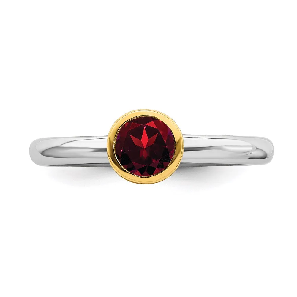Sterling Silver Stackable Expressions w/Gold-plated Rhod. Garnet Ring | QSK1880