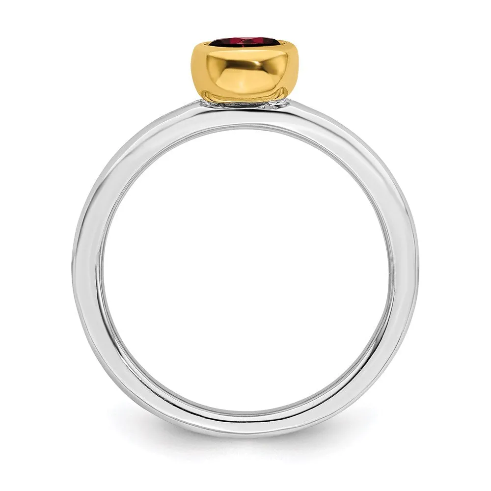 Sterling Silver Stackable Expressions w/Gold-plated Rhod. Garnet Ring | QSK1880
