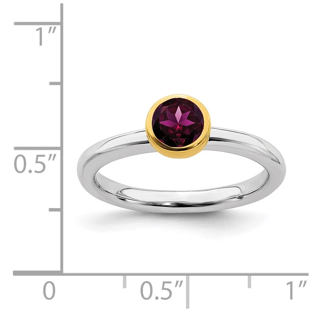 Sterling Silver Stackable Expressions w/Gold-plated Rhod. Garnet Ring | QSK1880