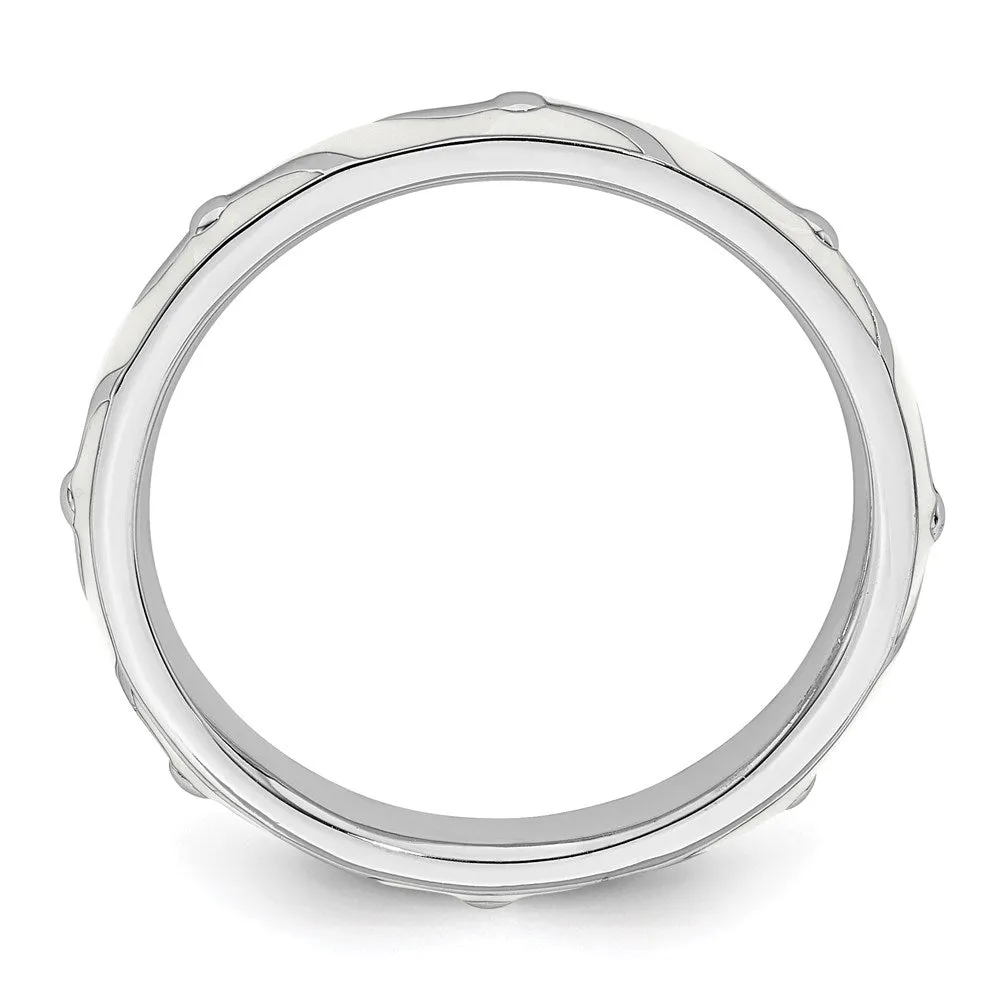 Sterling Silver Stackable Expressions White Enamel Ring | QSK1505