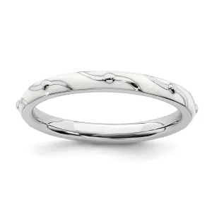 Sterling Silver Stackable Expressions White Enamel Ring | QSK1505