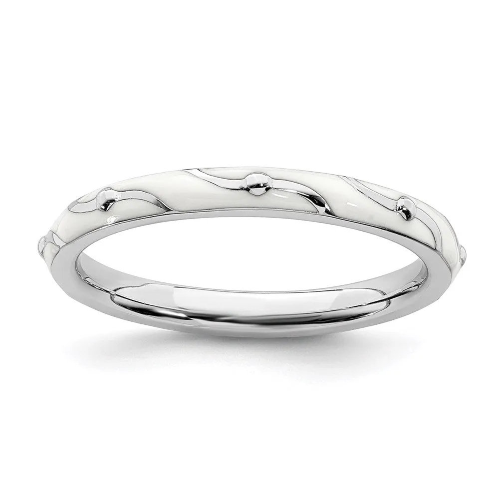 Sterling Silver Stackable Expressions White Enamel Ring | QSK1505