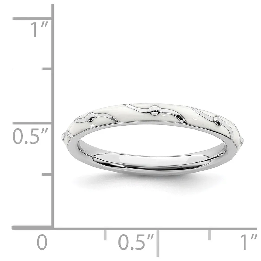 Sterling Silver Stackable Expressions White Enamel Ring | QSK1505