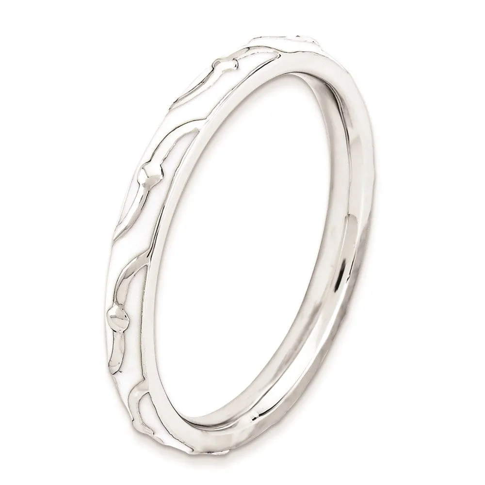 Sterling Silver Stackable Expressions White Enamel Ring | QSK1505