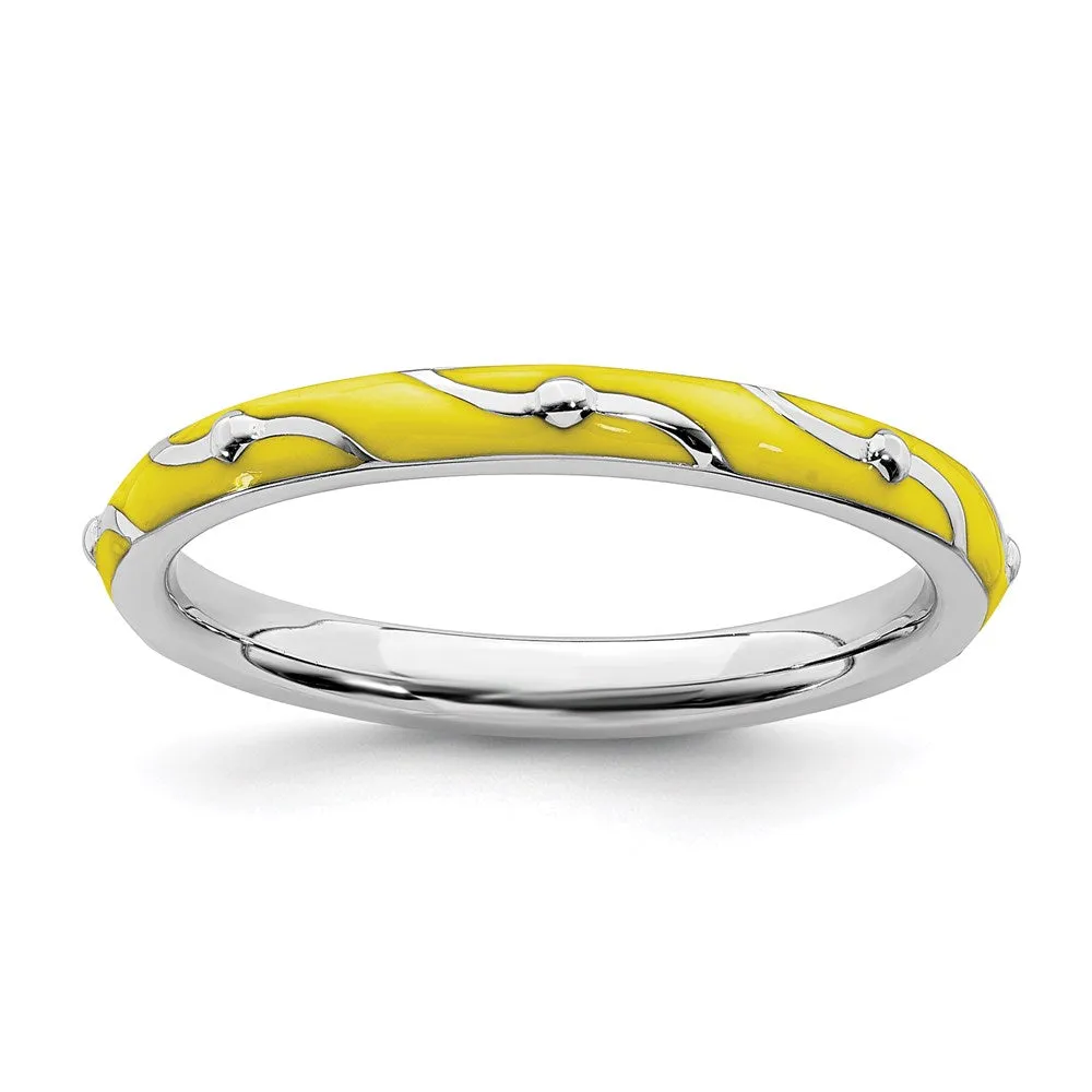 Sterling Silver Stackable Expressions Yellow Enamel Ring | QSK1500