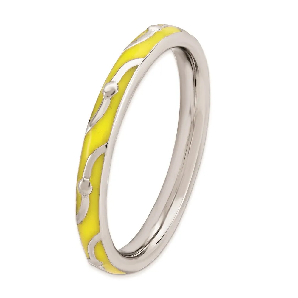 Sterling Silver Stackable Expressions Yellow Enamel Ring | QSK1500