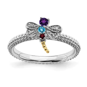 Sterling Silver&14k Stackable Expressions Gemstone & Diamond Dragonfly Ring | QSK912