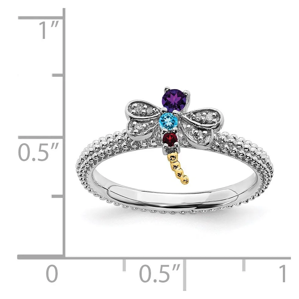 Sterling Silver&14k Stackable Expressions Gemstone & Diamond Dragonfly Ring | QSK912