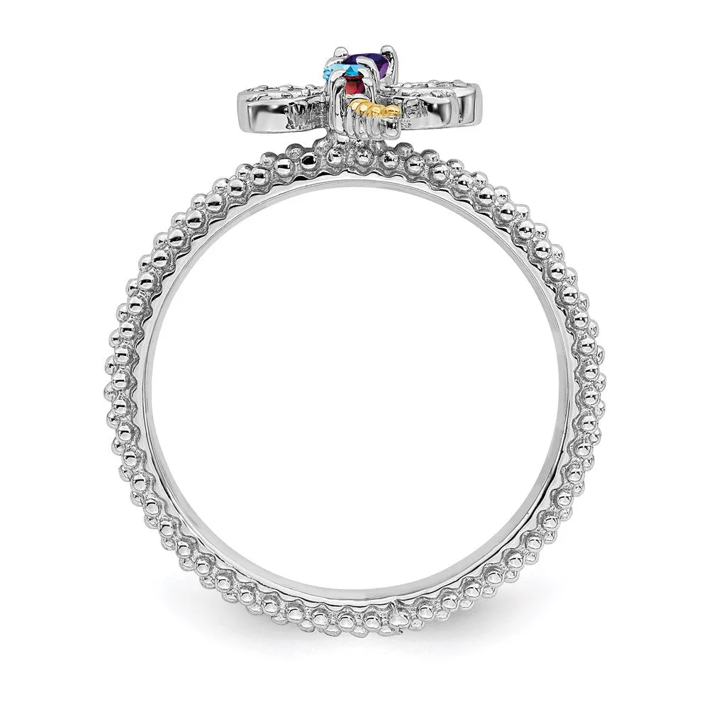 Sterling Silver&14k Stackable Expressions Gemstone & Diamond Dragonfly Ring | QSK912