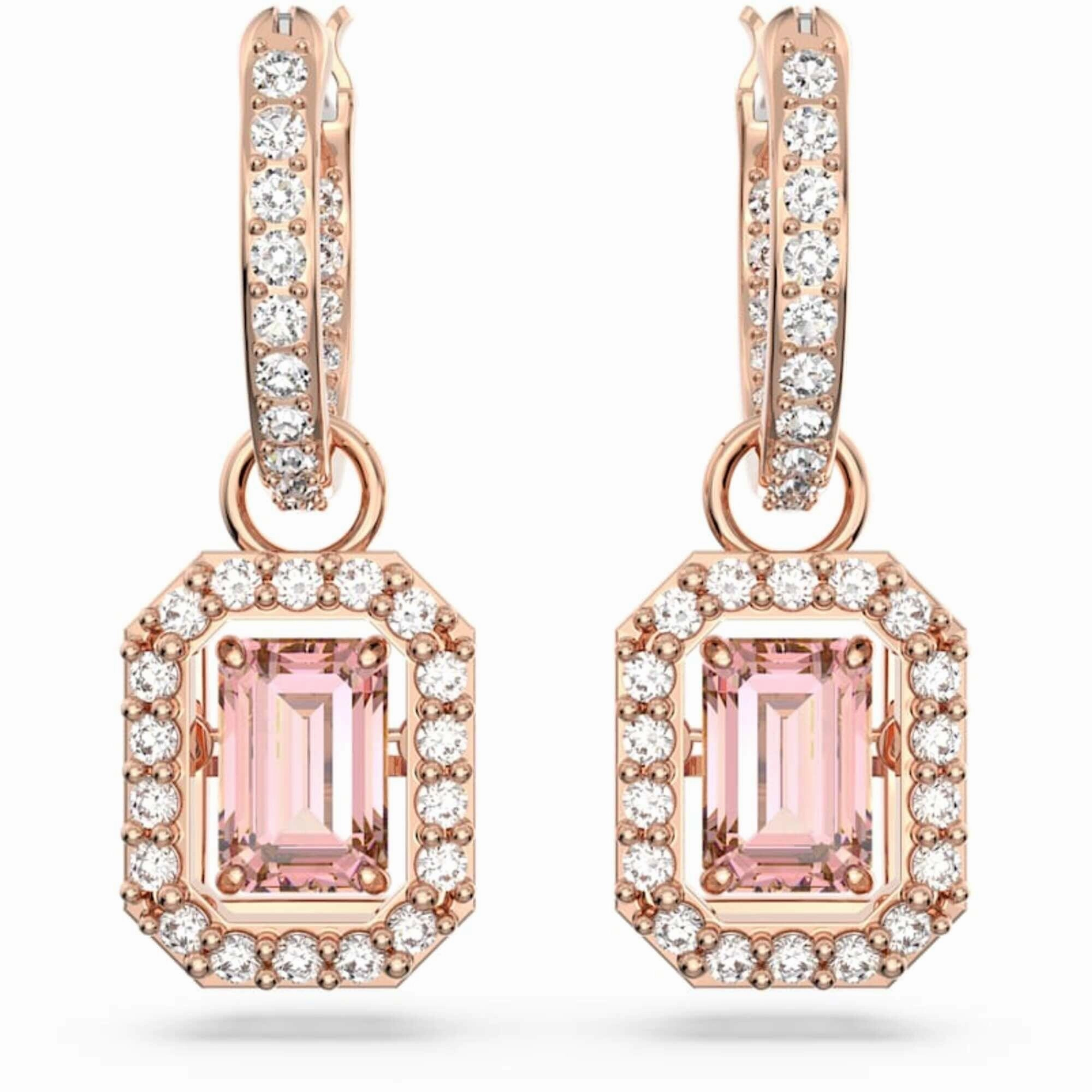 Swarovski Women's Earrings - Millenia Octagon Cut Pink Stone Rose Gold | 5649474