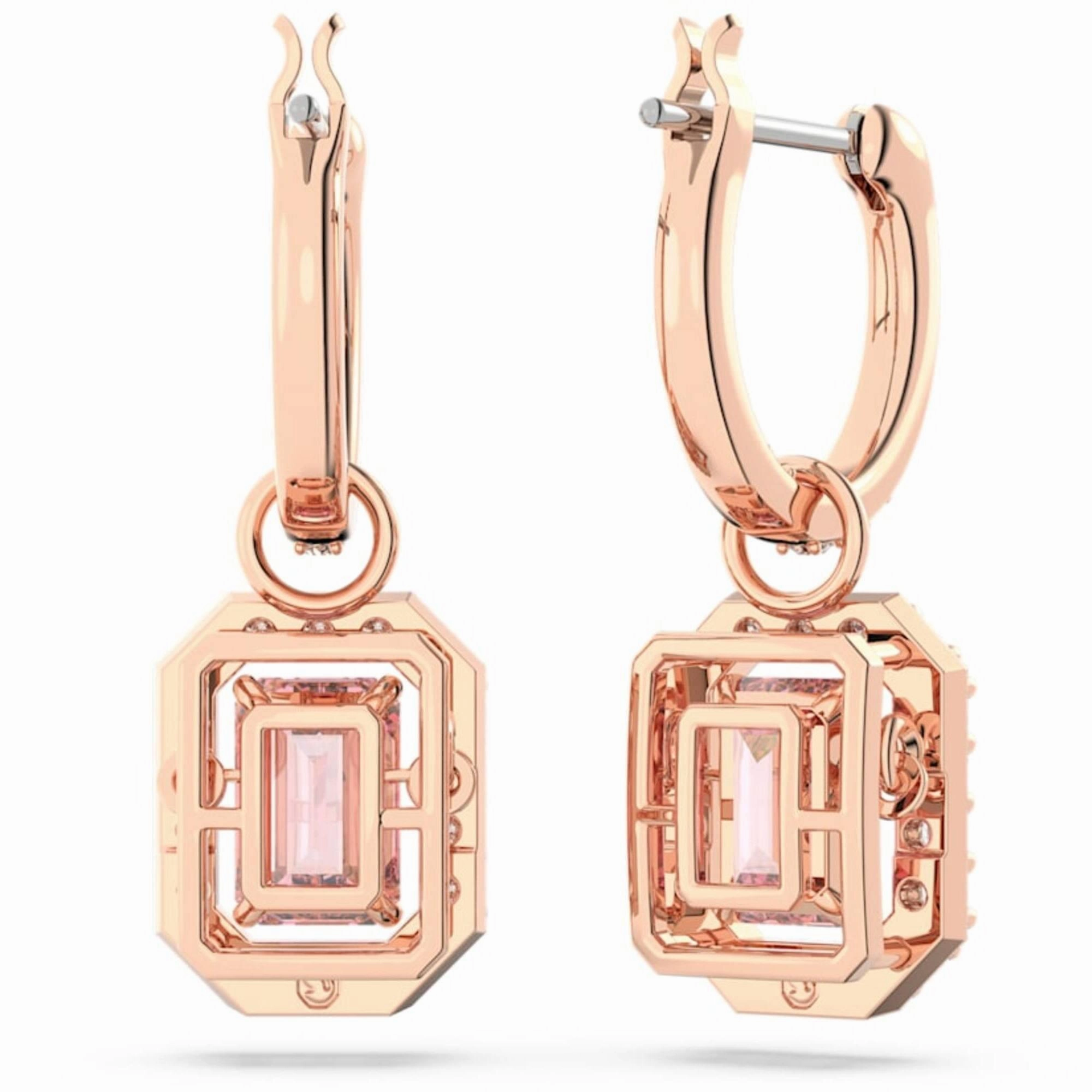 Swarovski Women's Earrings - Millenia Octagon Cut Pink Stone Rose Gold | 5649474