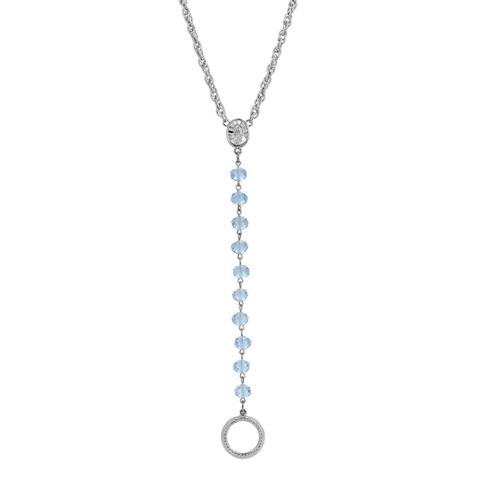 Symbols Of Faith Mary Medallion Crystal Rosary Badge And Eyeglass Holder Y-Necklace 16"   3" Extender