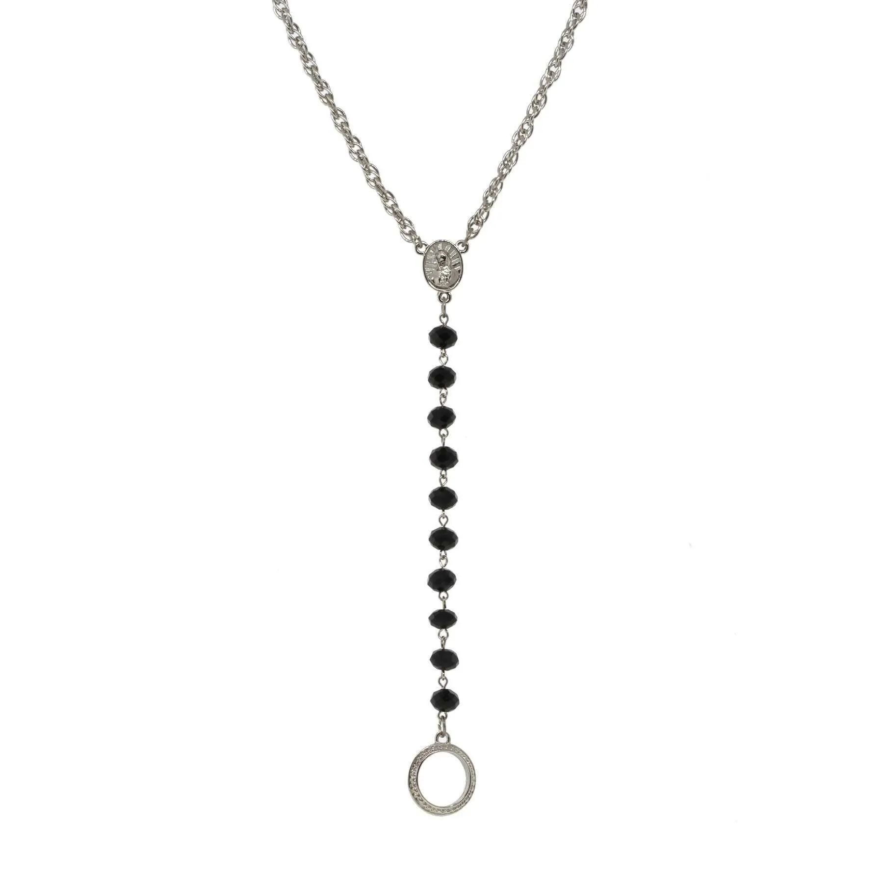Symbols Of Faith Mary Medallion Crystal Rosary Badge And Eyeglass Holder Y-Necklace 16"   3" Extender