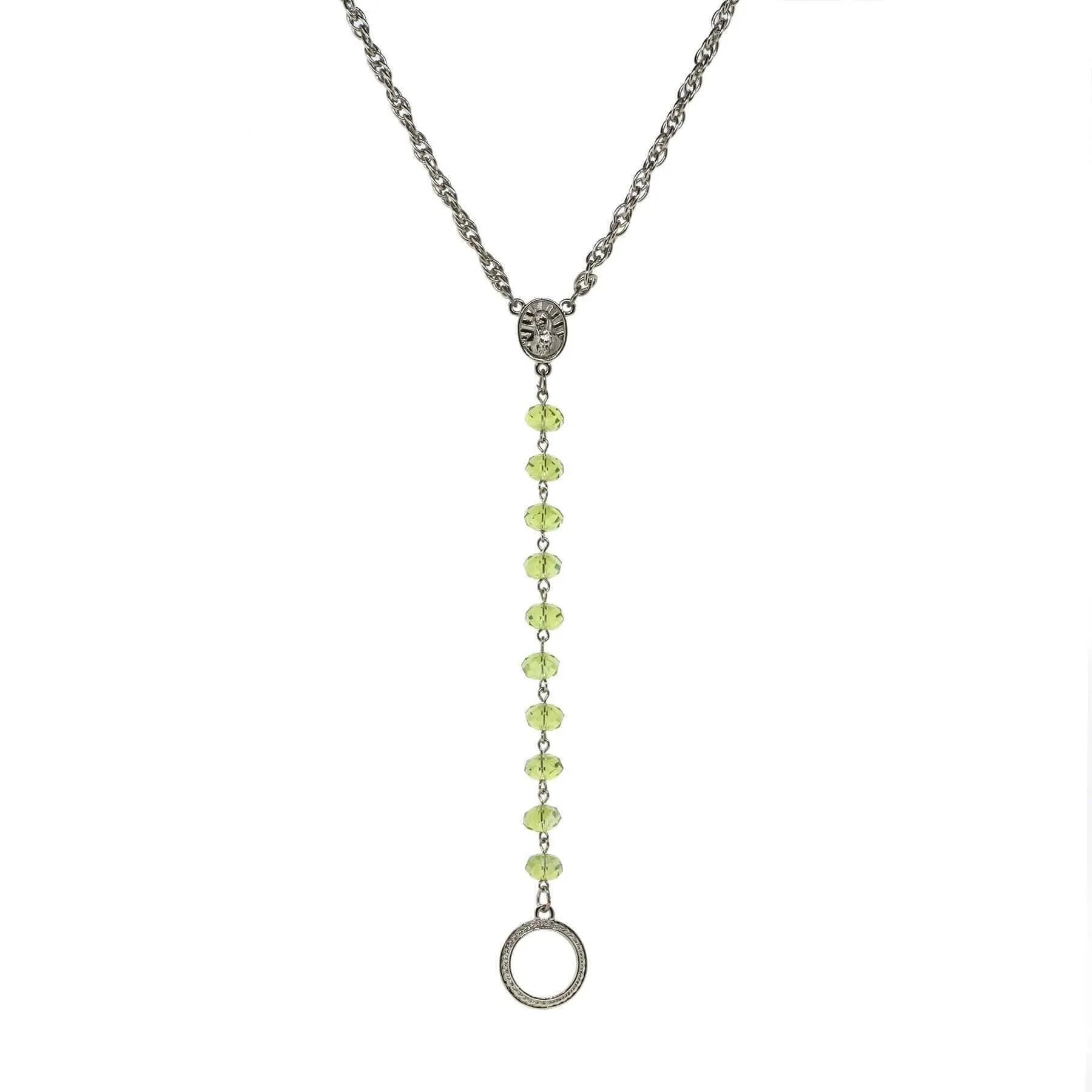 Symbols Of Faith Mary Medallion Crystal Rosary Badge And Eyeglass Holder Y-Necklace 16"   3" Extender