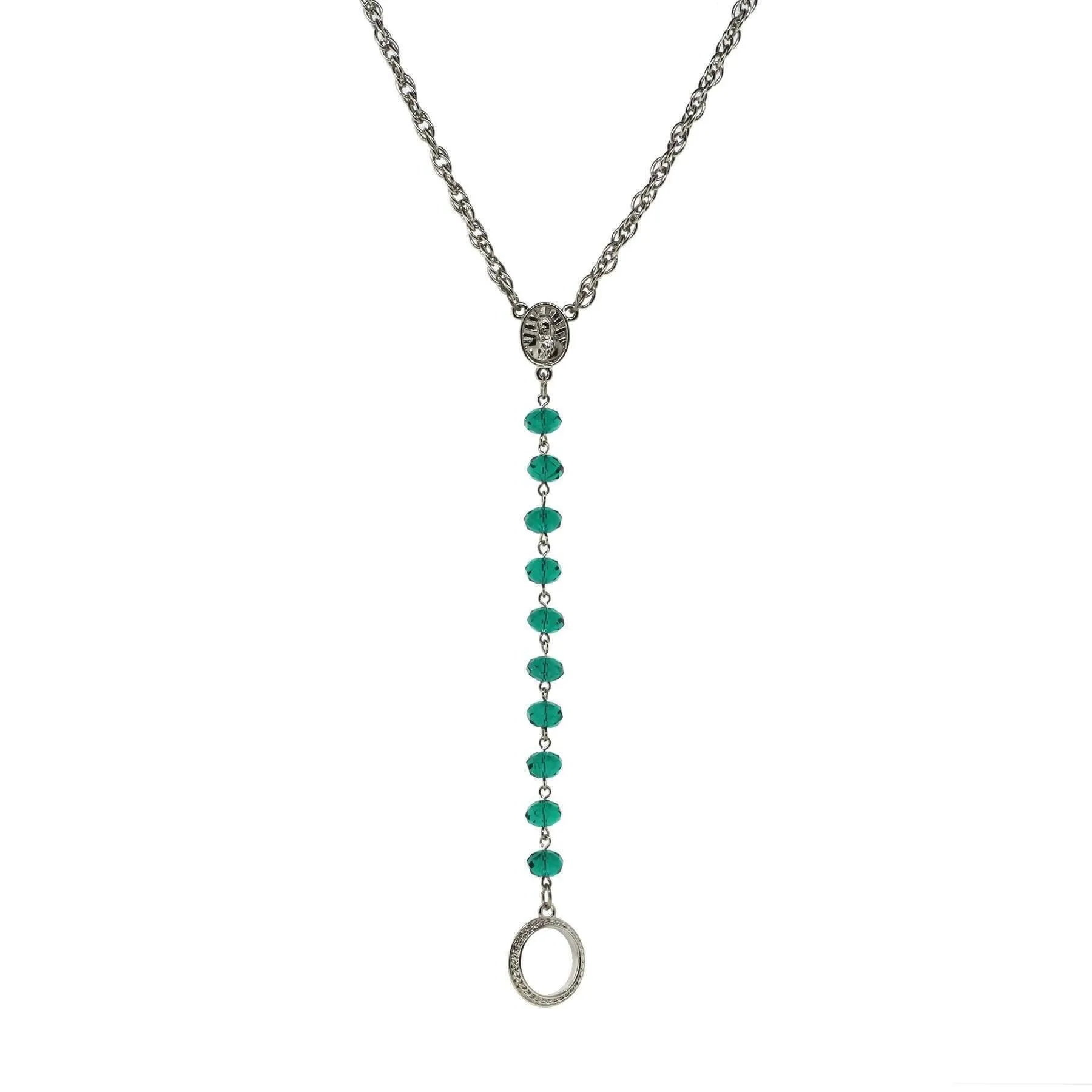 Symbols Of Faith Mary Medallion Crystal Rosary Badge And Eyeglass Holder Y-Necklace 16"   3" Extender