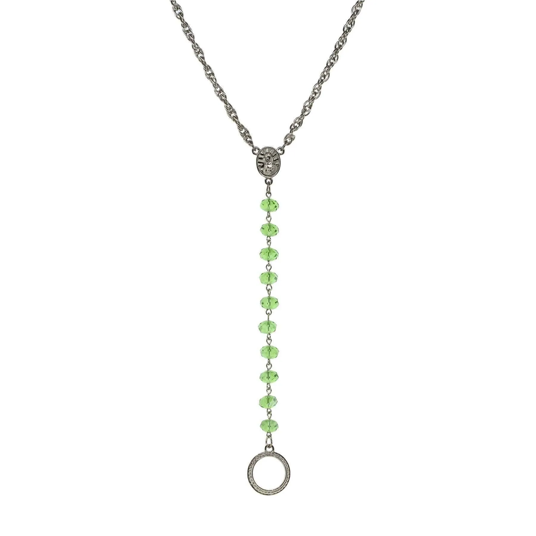 Symbols Of Faith Mary Medallion Crystal Rosary Badge And Eyeglass Holder Y-Necklace 16"   3" Extender