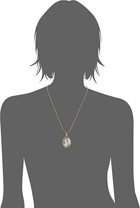 Symbols Of Faith Two Tone Virgin Mary Medallion With Crystal Accent Pendant Necklace 20"