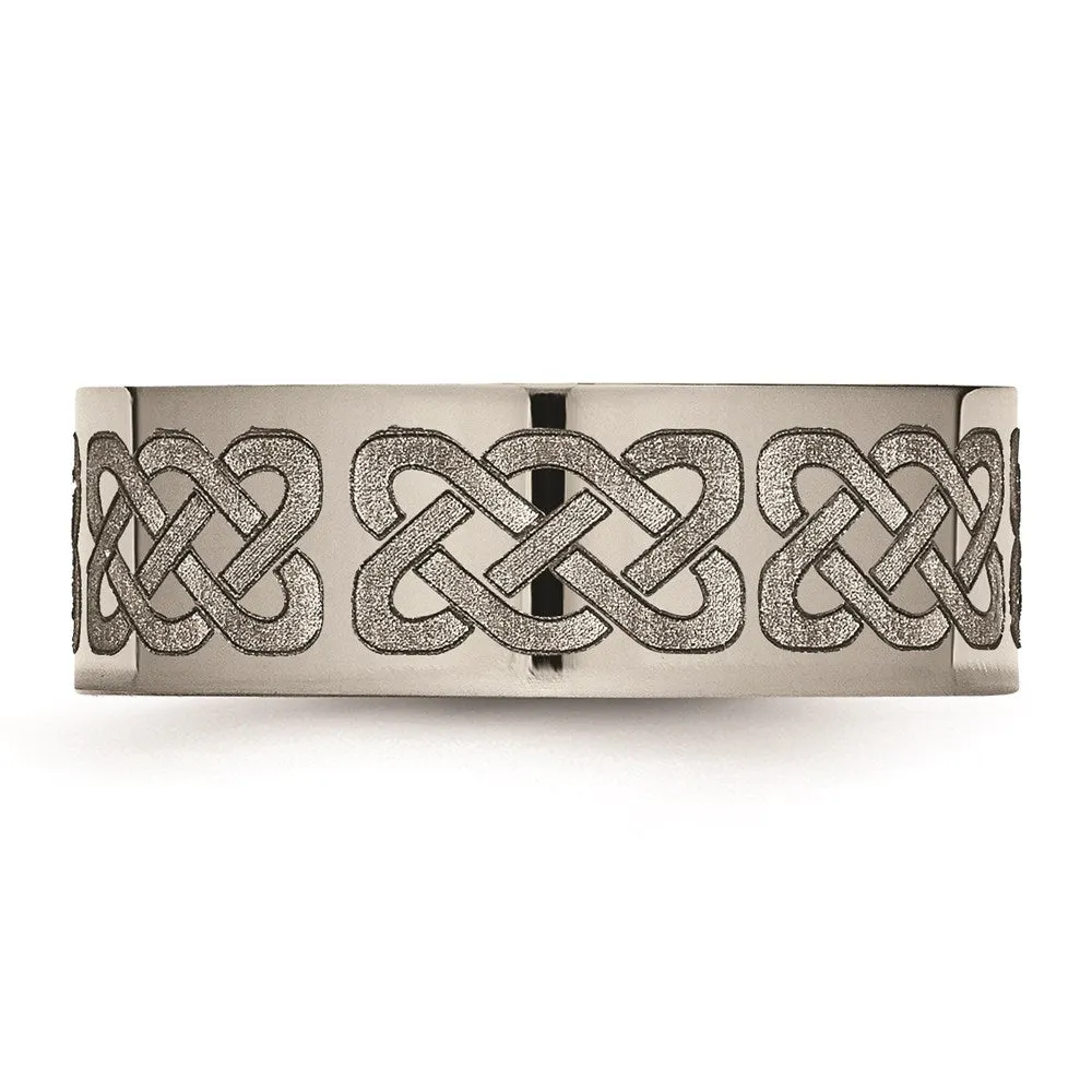 Titanium Flat 8mm Laser Design Polished Band | TB3B