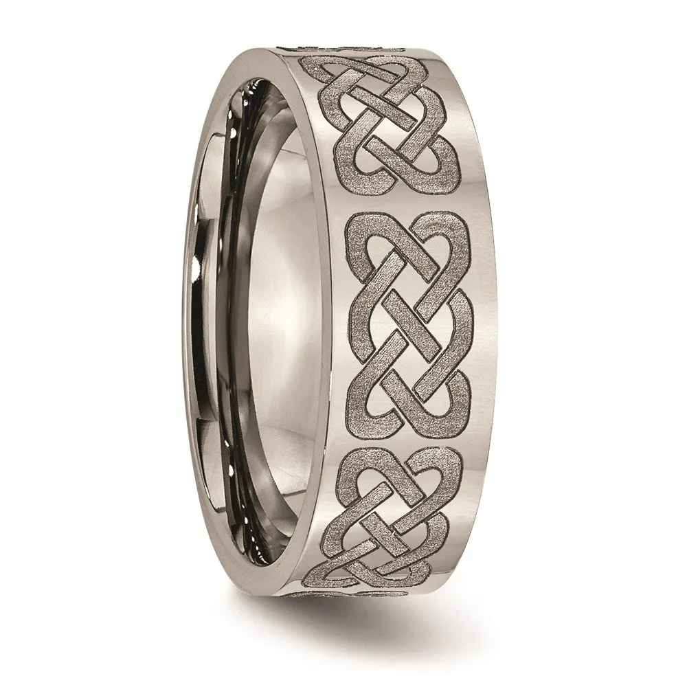 Titanium Flat 8mm Laser Design Polished Band | TB3B
