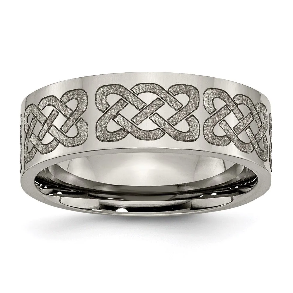 Titanium Flat 8mm Laser Design Polished Band | TB3B