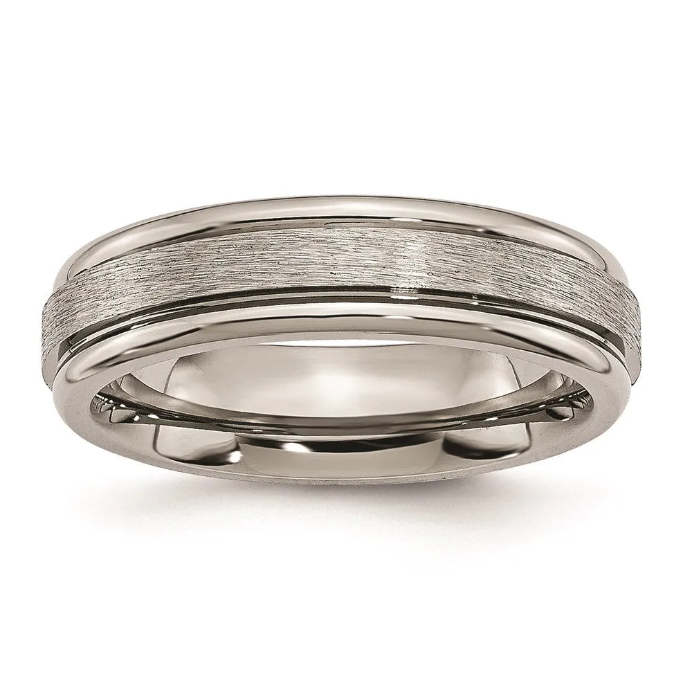Titanium Grooved Edge 6mm Brushed and Polished Band | TB14
