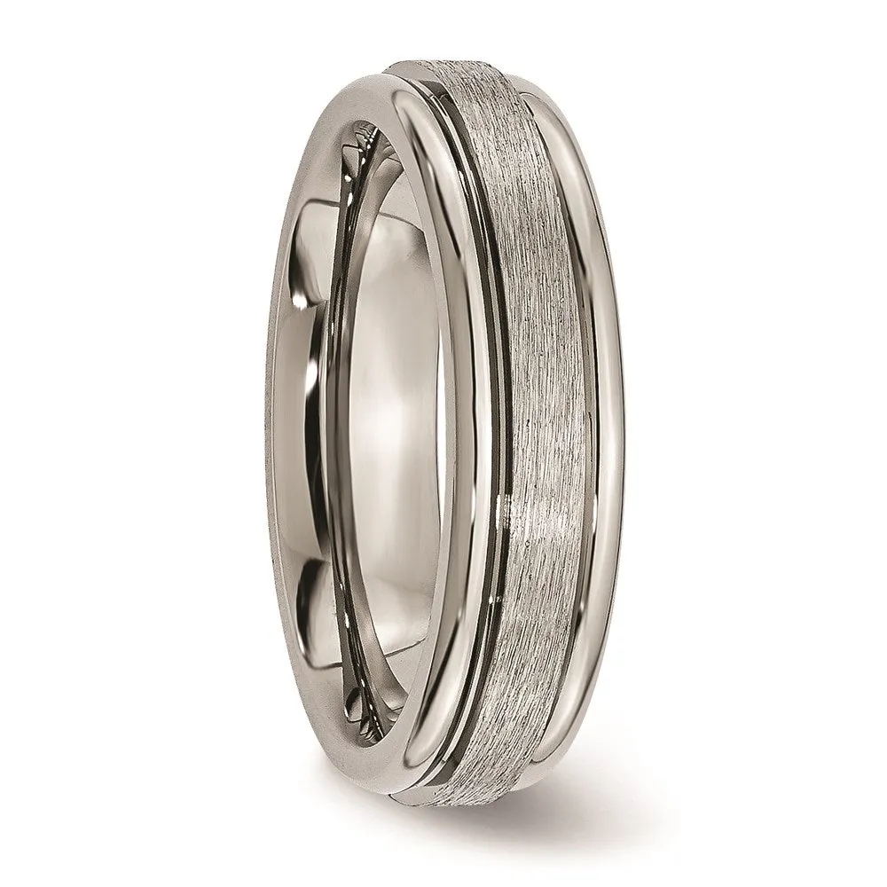 Titanium Grooved Edge 6mm Brushed and Polished Band | TB14