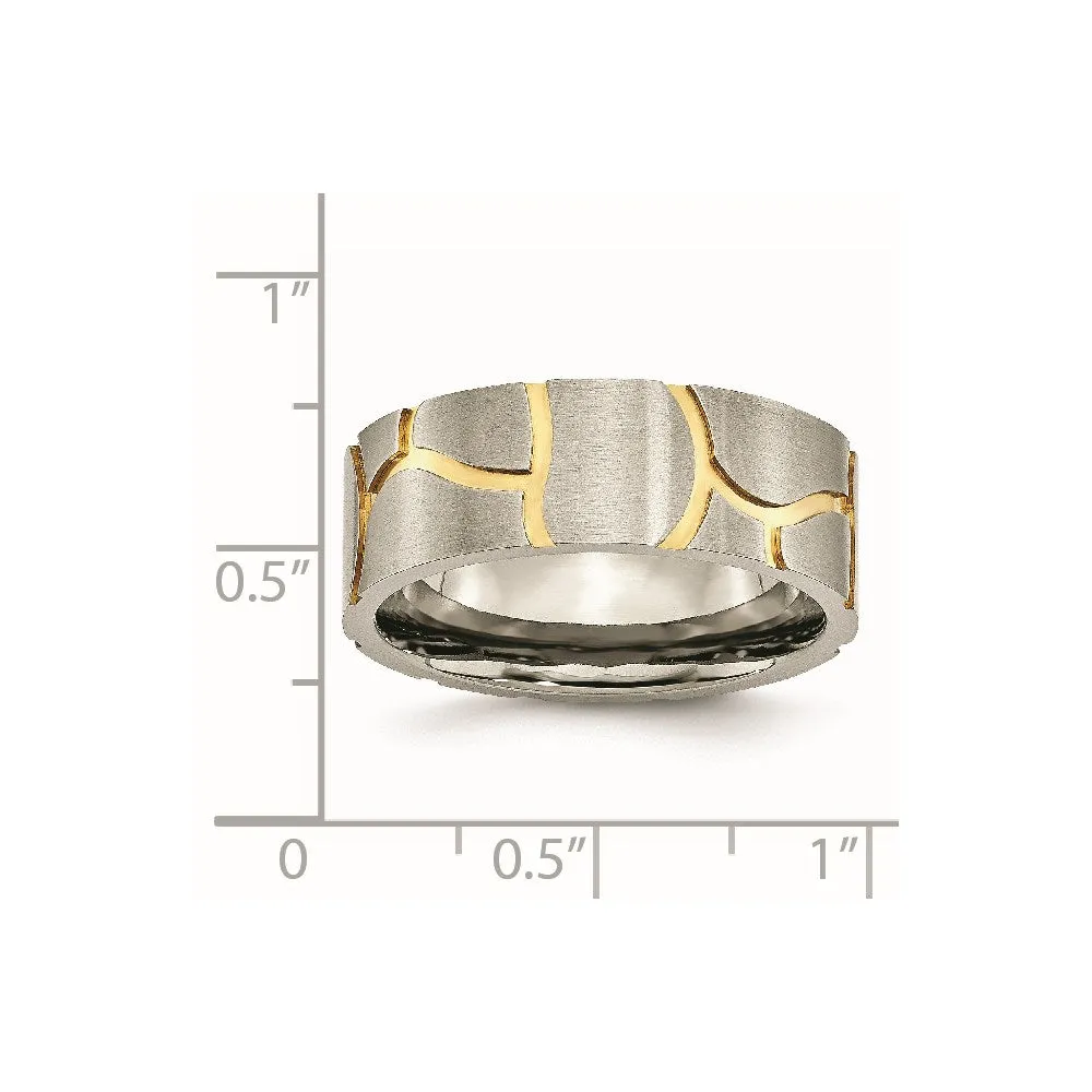 Titanium Grooved Yellow IP-plated Mens 8mm Brushed Band | TB273