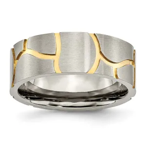 Titanium Grooved Yellow IP-plated Mens 8mm Brushed Band | TB273