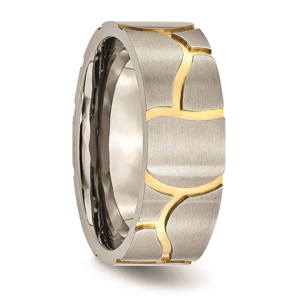 Titanium Grooved Yellow IP-plated Mens 8mm Brushed Band | TB273