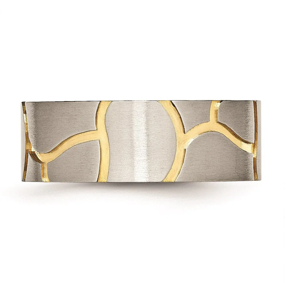 Titanium Grooved Yellow IP-plated Mens 8mm Brushed Band | TB273