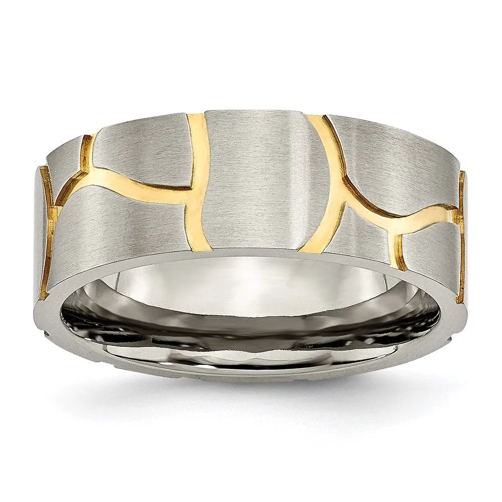 Titanium Grooved Yellow IP-plated Mens 8mm Brushed Band | TB273