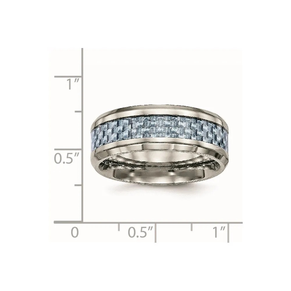 Titanium Polished Blue Carbon Fiber Inlay Ring | TB463