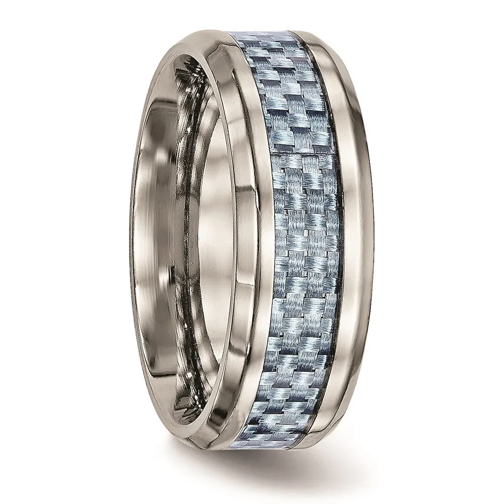 Titanium Polished Blue Carbon Fiber Inlay Ring | TB463