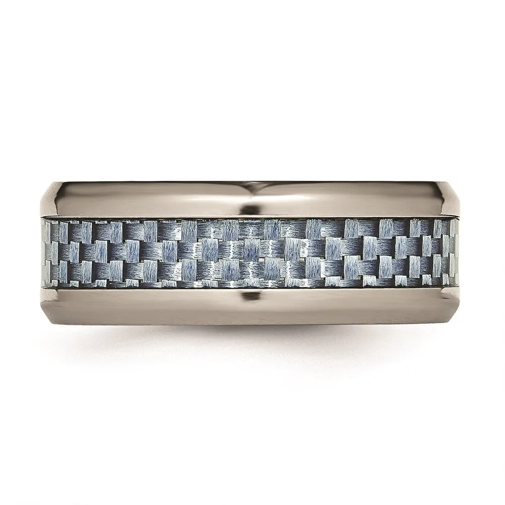 Titanium Polished Blue Carbon Fiber Inlay Ring | TB463