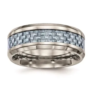 Titanium Polished Blue Carbon Fiber Inlay Ring | TB463